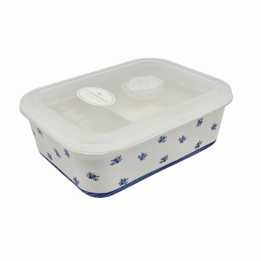 Gooseberry Moon Floral Blue Rectangular Ceramic Food Storage Container with Lid